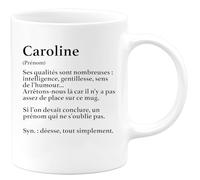 quotedazur Café-Croissant - Mug Définition Prénom Caroline Déesse Tout Simplement - Cadeau Prénom - Cadeau Famille Saint Valentin - Tasse Prénom Caroline - Pour Noël Au - Blanc/Céramique