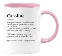 quotedazur Café-Croissant - Mug Définition Prénom Caroline Déesse Tout Simplement - Cadeau Prénom - Cadeau Famille Saint Valentin - Tasse Prénom Caroline - Pour Noël Au - Rose/Céramique