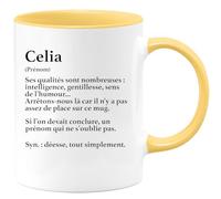 quotedazur Café-Croissant - Mug Définition Prénom Celia Déesse Tout Simplement - Tasse Prénom Celia Pour Noël Au - Jaune/Céramique