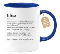 quotedazur Café-Croissant - Mug Définition Prénom Elisa Déesse Tout Simplement - Tasse Prénom Elisa Pour Noël Au - Bleu/Céramique