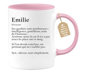 quotedazur Café-Croissant - Mug Définition Prénom Emilie Déesse Tout Simplement - Tasse Prénom Emilie Pour Noël Au - Rose/Céramique