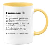 quotedazur Café-Croissant - Mug Définition Prénom Emmanuelle Déesse Tout Simplement - Cadeau Prénom - Cadeau Famille Saint Valentin - Tasse Prénom Emmanuelle - Pour Noël Au - Jaune/Céramique