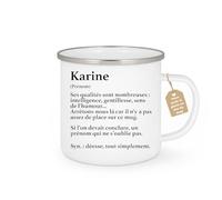 quotedazur Café-Croissant - Mug Définition Prénom Karine Déesse Tout Simplement - Cadeau Prénom - Cadeau Famille Saint Valentin - Tasse Prénom Karine - Pour Noël Au - Blanc/Émaillé