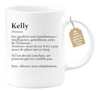 quotedazur Café-Croissant - Mug Définition Prénom Kelly Déesse Tout Simplement - Cadeau Prénom - Cadeau Famille Saint Valentin - Tasse Prénom Kelly - Pour Noël Au - Blanc/Céramique