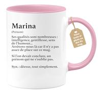 quotedazur Café-Croissant - Mug Définition Prénom Marina Déesse Tout Simplement - Cadeau Prénom - Cadeau Famille Saint Valentin - Tasse Prénom Marina - Pour Noël Au - Rose/Céramique