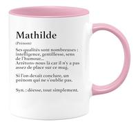quotedazur Café-Croissant - Mug Définition Prénom Mathilde Déesse Tout Simplement - Tasse Prénom Mathilde Pour Noël Au - Rose/Céramique