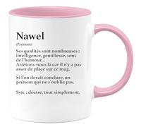 quotedazur Café-Croissant - Mug Définition Prénom Nawel Déesse Tout Simplement - Cadeau Prénom - Cadeau Famille Saint Valentin - Tasse Prénom Nawel - Pour Noël Au - Rose/Céramique