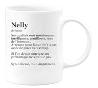 quotedazur Café-Croissant - Mug Définition Prénom Nelly Déesse Tout Simplement - Cadeau Prénom - Cadeau Famille Saint Valentin - Tasse Prénom Nelly - Pour Noël Au - Blanc/Céramique