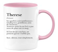 quotedazur Café-Croissant - Mug Définition Prénom Therese Déesse Tout Simplement - Cadeau Noël Prénom Tasse Therese - Rose/Céramique