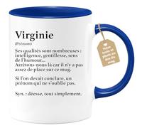 quotedazur Café-Croissant - Mug Définition Prénom Virginie Déesse Tout Simplement - Cadeau Prénom - Cadeau Famille Saint Valentin - Tasse Prénom Virginie - Pour Noël Au - Bleu/Céramique