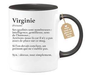 quotedazur Café-Croissant - Mug Définition Prénom Virginie Déesse Tout Simplement - Cadeau Prénom - Cadeau Famille Saint Valentin - Tasse Prénom Virginie - Pour Noël Au - Noir/Céramique