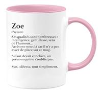 quotedazur Café-Croissant - Mug Définition Prénom Zoe Déesse Tout Simplement - Tasse Prénom Zoe Pour Noël Au - Rose/Céramique