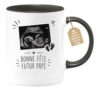 quotedazur Café-Croissant - Mug Échographie Futur Papa - Noir/Céramique | Annonce de Grossesse Échographie pour Futur Papa