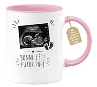 quotedazur Café-Croissant - Mug Échographie Futur Papa - Rose/Céramique | Annonce de Grossesse Échographie pour Futur Papa