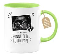 quotedazur Café-Croissant - Mug Échographie Futur Papa - Vert/Céramique | Annonce de Grossesse Échographie pour Futur Papa