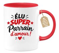 quotedazur Café-Croissant - Mug Élu Super Parrain D'amour - Rouge/Céramique | Idée Cadeau Mug Pour Parrain D'amour, Conception Unique