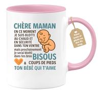 quotedazur Café-Croissant - Mug Future Maman Bébé - Tasse Cadeau Pour | Future Maman 2026 Enceinte Naissance - Idée Cadeau Fête Des Mères Anniversaire Noël - Rose/céramique