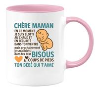 quotedazur Café-Croissant - Mug Future Maman Bébé - Tasse Cadeau Pour Future Maman Enceinte Naissance - Idée Cadeau Fête Des Mères Anniversaire Noël - Rose/céramique