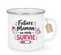 quotedazur Café-Croissant - Mug Future Maman En Mode Survie - Blanc/Emaille | Mug humoristique pour future maman en mode survie