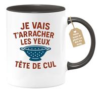 quotedazur Café-Croissant - Mug Humour Je Vais T'arracher Les Yeux Tête De Cul - Cadeau Anniversaire Drôle Homme Femme - Noir/céramique