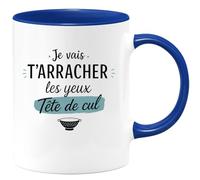 quotedazur Café-Croissant - Mug Humour Je Vais T'arracher Les Yeux Tête De Cul - Cadeau Anniversaire Drôle Homme Femme - Bleu/céramique