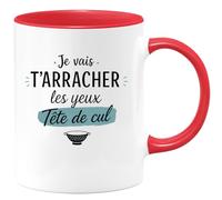 quotedazur Café-Croissant - Mug Humour Je Vais T'arracher Les Yeux Tête De Cul - Cadeau Anniversaire Drôle Homme Femme - Rouge/céramique