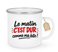quotedazur Café-Croissant - Mug Humour Matinal Vulgaire - Blanc/Emaille | Un mug humoristique pour débuts de journée rugueux.