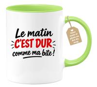 quotedazur Café-Croissant - Mug Humour Matinal Vulgaire - Vert/Céramique | Un mug humoristique pour débuts de journée rugueux.