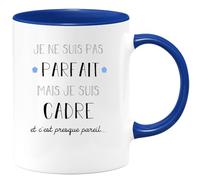 quotedazur Café-Croissant - Mug Je Ne Suis Pas Parfait Mais Je Suis Cadre - Cadeau Métier Travail Cadeau Pot De Départ Chef Mutation Tasse Retraite Noël Au - Bleu/Céramique