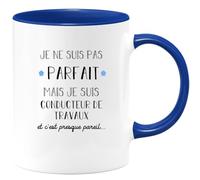 quotedazur Café-Croissant - Mug Je Ne Suis Pas Parfait Mais Je Suis Conducteur de travaux - Cadeau Métier Travail Cadeau Pot De Départ Chef Mutation Tasse Retraite Noël Au - Bleu/Céramique