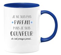 quotedazur Café-Croissant - Mug Je Ne Suis Pas Parfait Mais Je Suis Couvreur - Cadeau Métier Travail Cadeau Pot De Départ Chef Mutation Tasse Retraite Noël Au - Bleu/Céramique