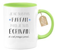 quotedazur Café-Croissant - Mug Je Ne Suis Pas Parfait Mais Je Suis Ecrivain - Cadeau Métier Travail Cadeau Pot De Départ Chef Mutation Tasse Retraite Noël Au - Vert/Céramique