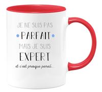 quotedazur Café-Croissant - Mug Je Ne Suis Pas Parfait Mais Je Suis Expert - Cadeau Métier Travail Cadeau Pot De Départ Chef Mutation Tasse Retraite Noël Au - Rouge/Céramique