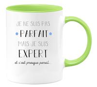 quotedazur Café-Croissant - Mug Je Ne Suis Pas Parfait Mais Je Suis Expert - Cadeau Métier Travail Cadeau Pot De Départ Chef Mutation Tasse Retraite Noël Au - Vert/Céramique