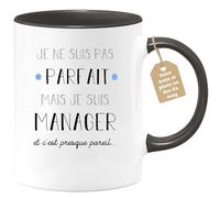 quotedazur Café-Croissant - Mug Je Ne Suis Pas Parfait Mais Je Suis Manager - Cadeau Métier Travail Cadeau Pot De Départ Chef Mutation Tasse Retraite Noël Au - Noir/Céramique