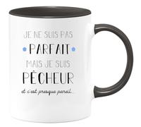 quotedazur Café-Croissant - Mug Je Ne Suis Pas Parfait Mais Je Suis Pecheur - Cadeau Métier Travail Cadeau Pot De Départ Chef Mutation Tasse Retraite Noël Au - Noir/Céramique