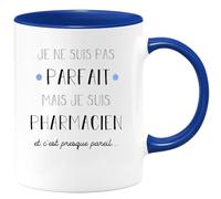 quotedazur Café-Croissant - Mug Je Ne Suis Pas Parfait Mais Je Suis Pharmacien - Cadeau Métier Travail Cadeau Pot De Départ Chef Mutation Tasse Retraite Noël Au - Bleu/Céramique