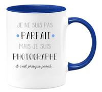 quotedazur Café-Croissant - Mug Je Ne Suis Pas Parfait Mais Je Suis Photographe - Cadeau Métier Travail Cadeau Pot De Départ Chef Mutation Tasse Retraite Noël Au - Bleu/Céramique