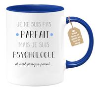 quotedazur Café-Croissant - Mug Je Ne Suis Pas Parfait Mais Je Suis Psychologue - Cadeau Métier Travail Cadeau Pot De Départ Chef Mutation Tasse Retraite Noël Au - Bleu/Céramique