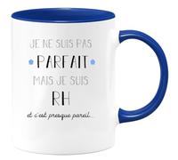 quotedazur Café-Croissant - Mug Je Ne Suis Pas Parfait Mais Je Suis Rh - Cadeau Métier Travail Cadeau Pot De Départ Chef Mutation Tasse Retraite Noël Au - Bleu/Céramique