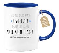 quotedazur Café-Croissant - Mug Je Ne Suis Pas Parfait Mais Je Suis Surveillant - Cadeau Métier Travail Cadeau Pot De Départ Chef Mutation Tasse Retraite Noël Au - Bleu/Céramique