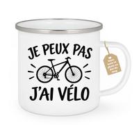 quotedazur Café-Croissant - Mug Je Peux Pas J'ai Vélo - Blanc/Emaille | Mug en céramique avec slogan amusant pour les passionnés de vélo