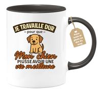 quotedazur Café-Croissant - Mug Je Travaille Dur Pour Offrir Une Vie Meilleure À Mon Chien, Cadeau Tasse Idéal - Noir/céramique