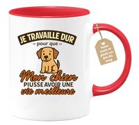 quotedazur Café-Croissant - Mug Je Travaille Dur Pour Offrir Une Vie Meilleure À Mon Chien, Cadeau Tasse Idéal - Rouge/céramique