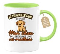 quotedazur Café-Croissant - Mug Je Travaille Dur Pour Offrir Une Vie Meilleure À Mon Chien, Cadeau Tasse Idéal - Vert/céramique