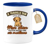 quotedazur Café-Croissant - Mug Je Travaille Dur Pour Offrir Une Vie Meilleure À Mon Chien, Cadeau Tasse Idéal - Bleu/céramique
