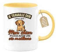 quotedazur Café-Croissant - Mug Je Travaille Dur Pour Offrir Une Vie Meilleure À Mon Chien, Cadeau Tasse Idéal - Jaune/céramique