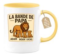 quotedazur Café-Croissant - Mug La Bande De Papa Adam Noah Lucas - Cadeau Spécial Pour Papa Et Ses Enfants - Jaune/céramique