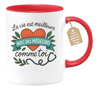 quotedazur Café-Croissant - Mug La Vie Est Meilleure Avec Des Médecins Comme Toi, Un Message Spécial - Rouge/céramique