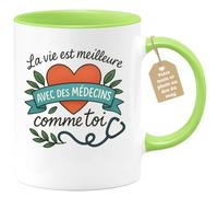 quotedazur Café-Croissant - Mug La Vie Est Meilleure Avec Des Médecins Comme Toi, Un Message Spécial - Vert/céramique